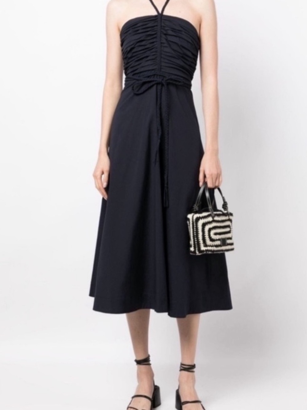 Veronica Beard Tucker Ruched Halter Dress.  Navy Size 8